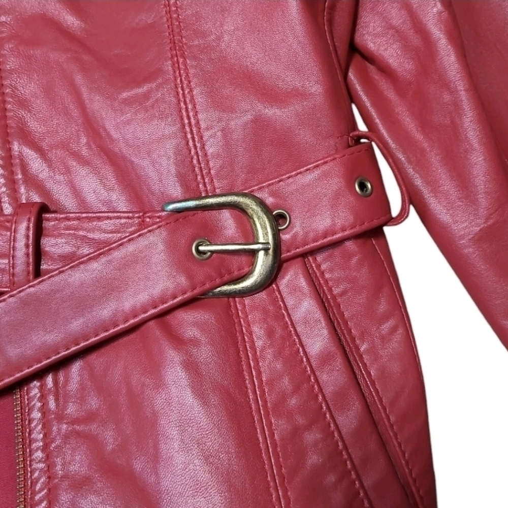 Vintage 1970s Red Leather Moto Jacket Belted Women’s Small Petite | Di Capra Int - Picture 14 of 16